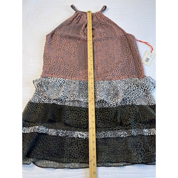 Ramy Brook Leomi Silk SZ L Animal Print Tiered Ruffle Lined Sleeveless Dress NEW - Picture 13 of 16